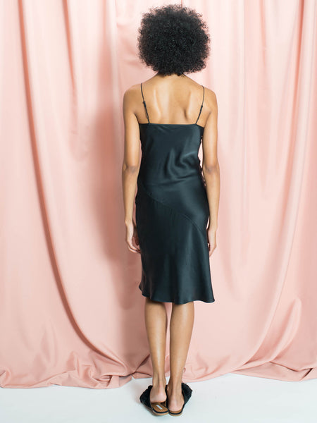 The Jade Midi Black, silk slip dress